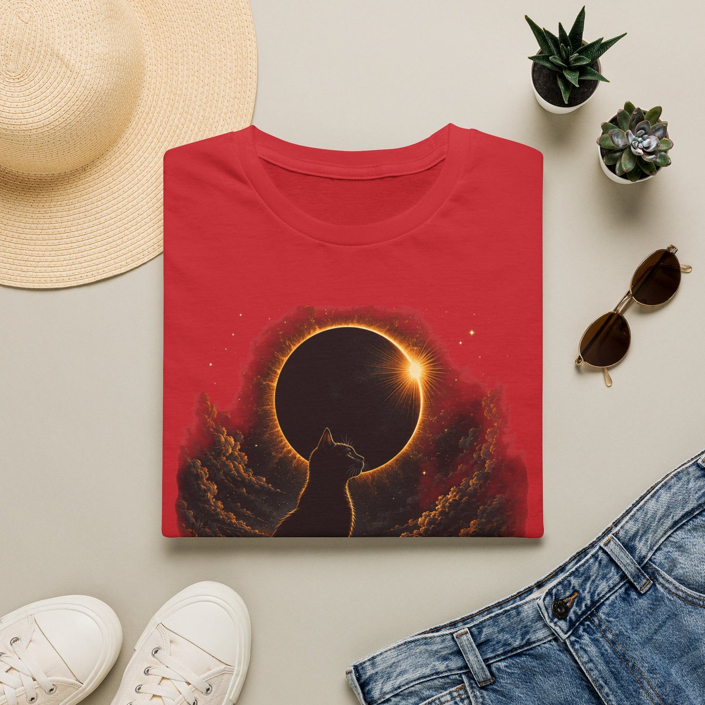 Eclipse Cat T-Shirt — Cosmic Solar Eclipse Cat Silhouette Tee