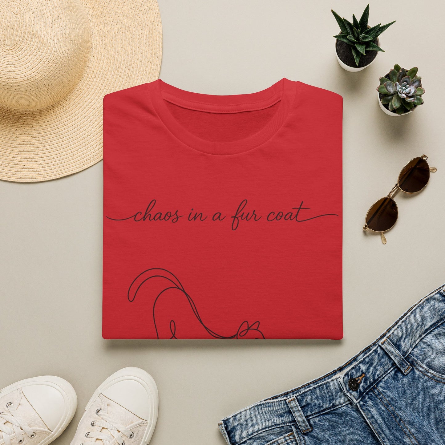 Cat Line Art T-Shirt — "chaos in a fur coat" Minimalist Cat Shirt