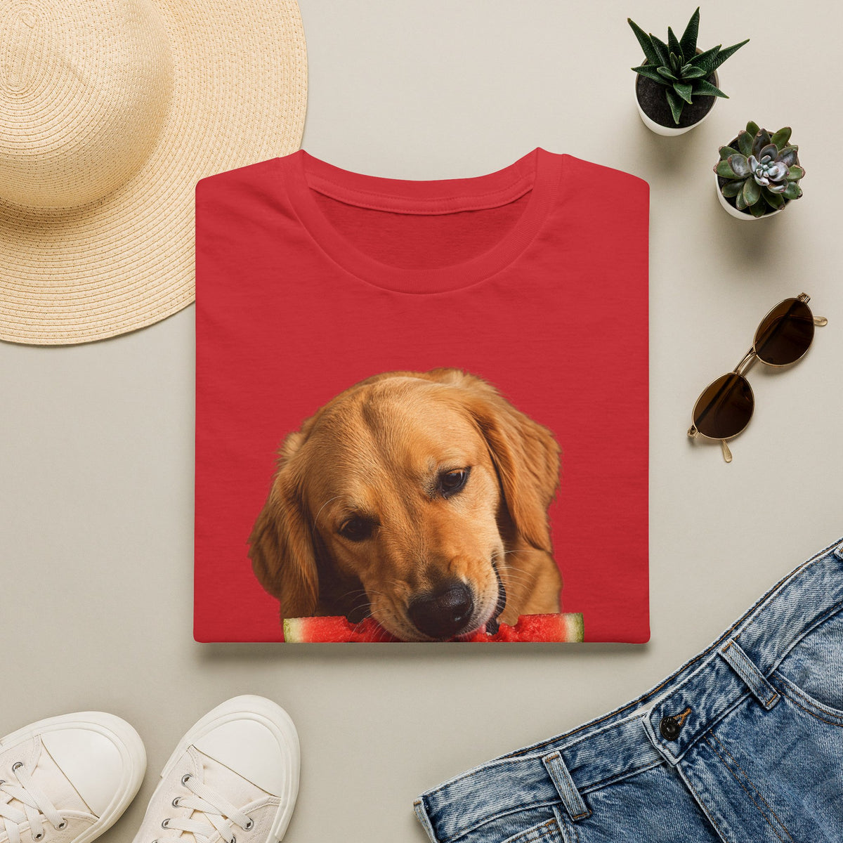 Dog Eating Watermelon T-Shirt — Cute Golden Retriever Summer Tee