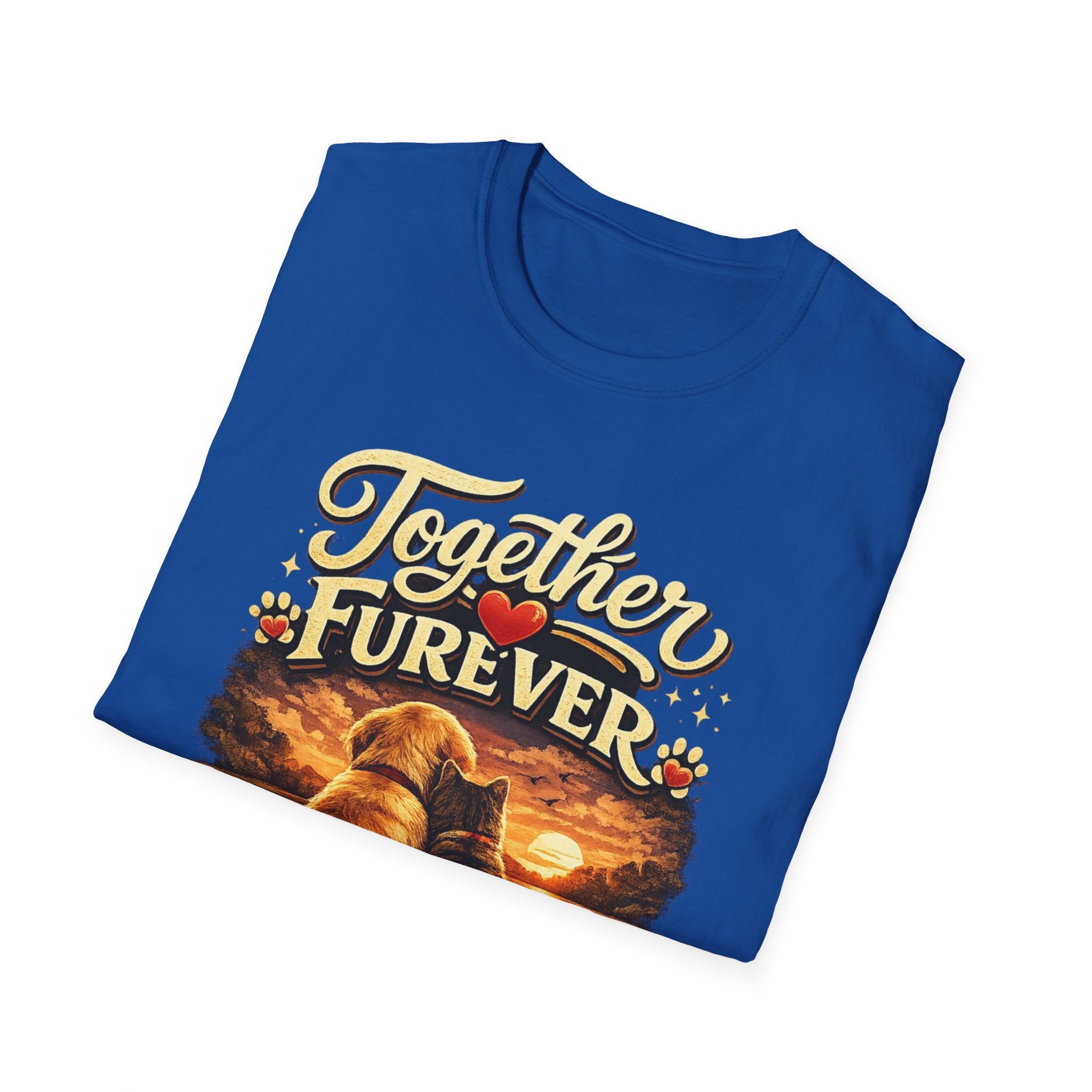 T-Shirt — "Together Furever" Dog and cat Sunset Graphic Tee