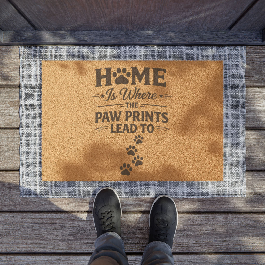 Doormat — “Home Is Where the Paw Prints Lead To” Pet Welcome Mat