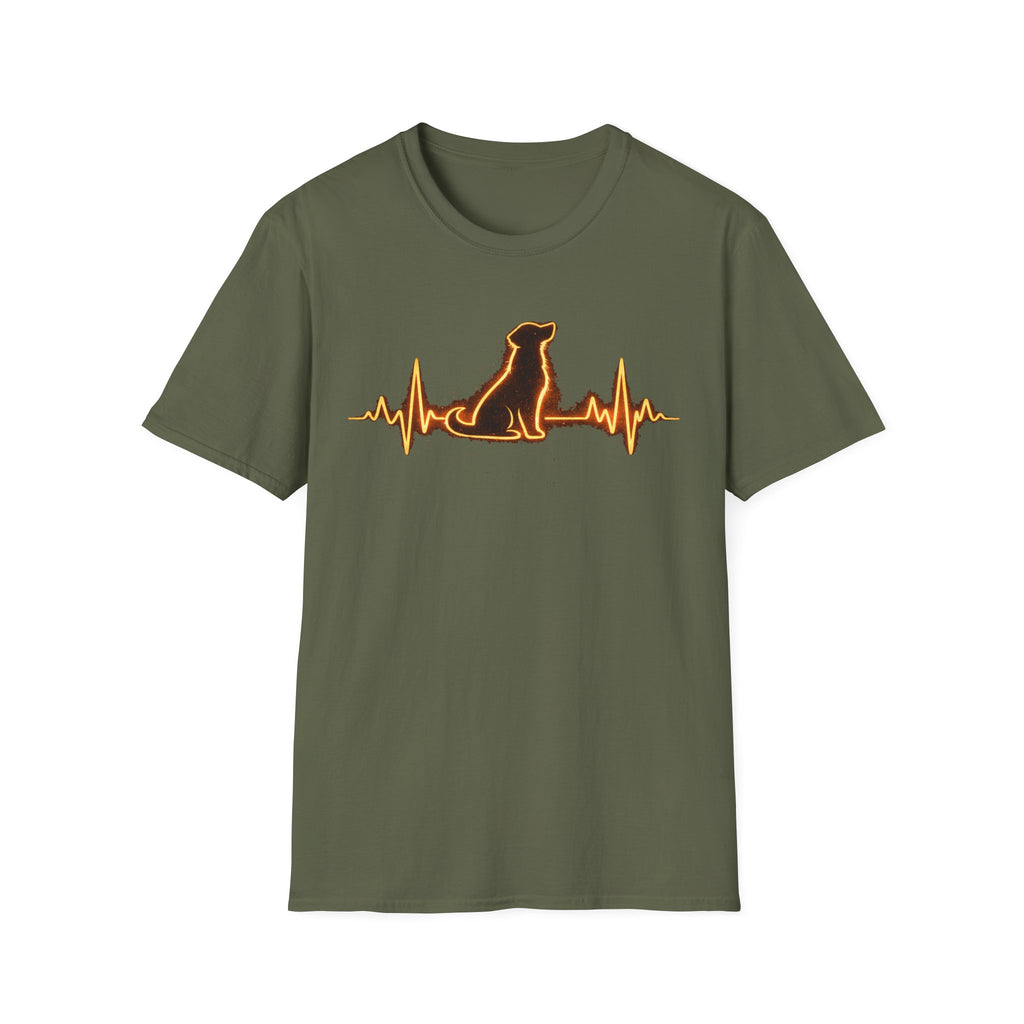 Dog Heartbeat T-Shirt — Neon Dog ECG Graphic Tee