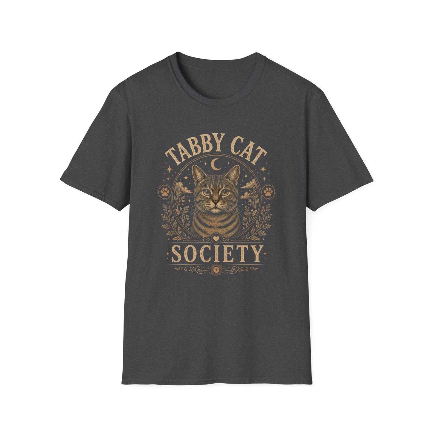 Tabby Cat Society T-Shirt — Vintage Moon & Paw Graphic Cat Lover Tee