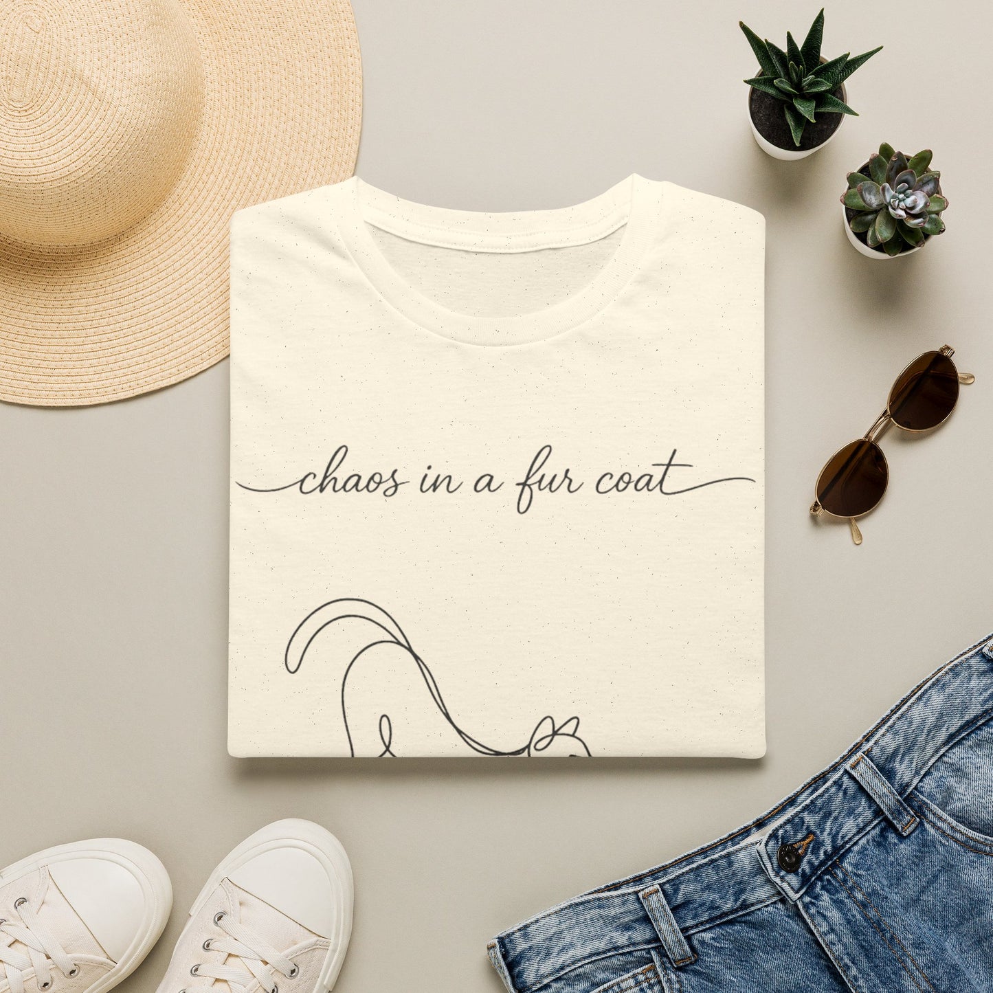 Cat Line Art T-Shirt — "chaos in a fur coat" Minimalist Cat Shirt