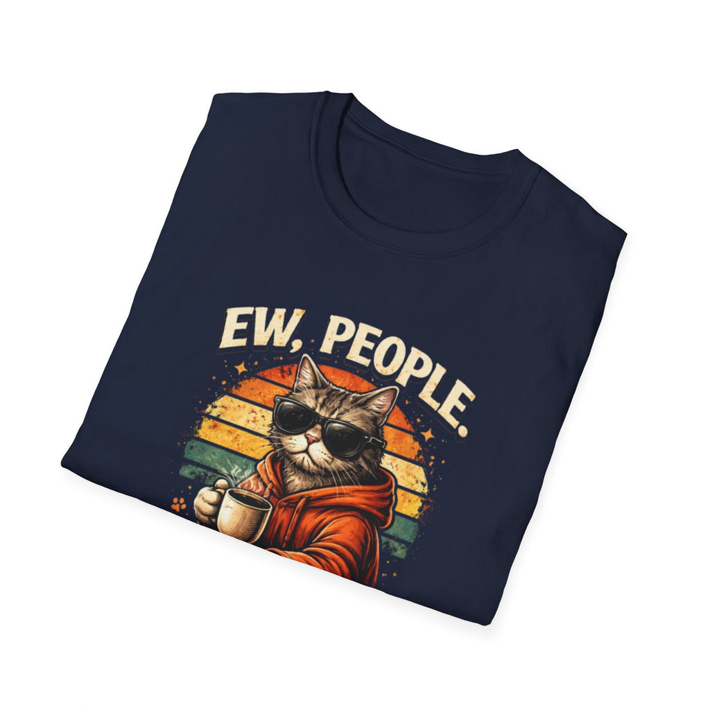 Cat Coffee Vintage T-Shirt — "Ew, People" Retro Cat with Mug Graphic