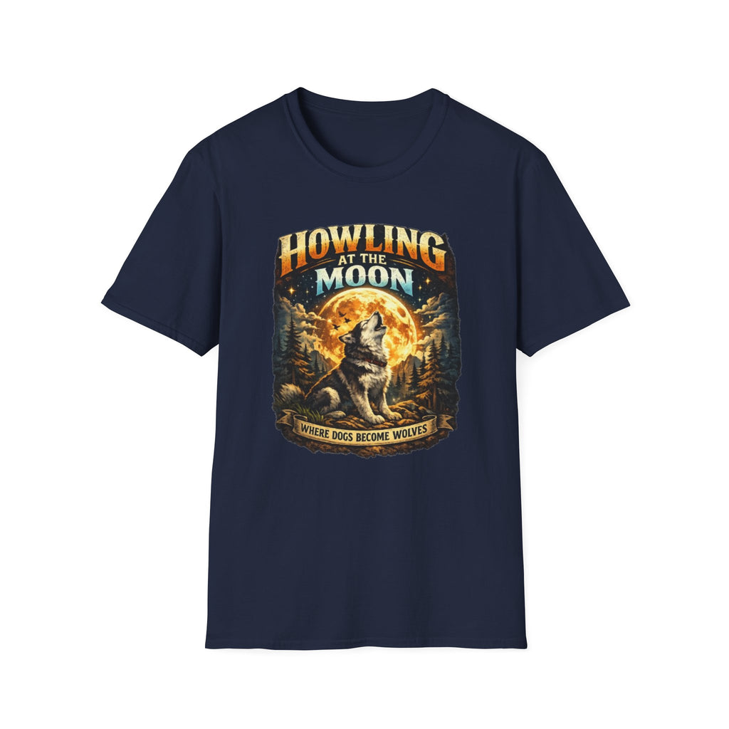 Howling at the Moon T-Shirt — Vintage Wolf Graphic (“Where Dogs Become Wolves”)