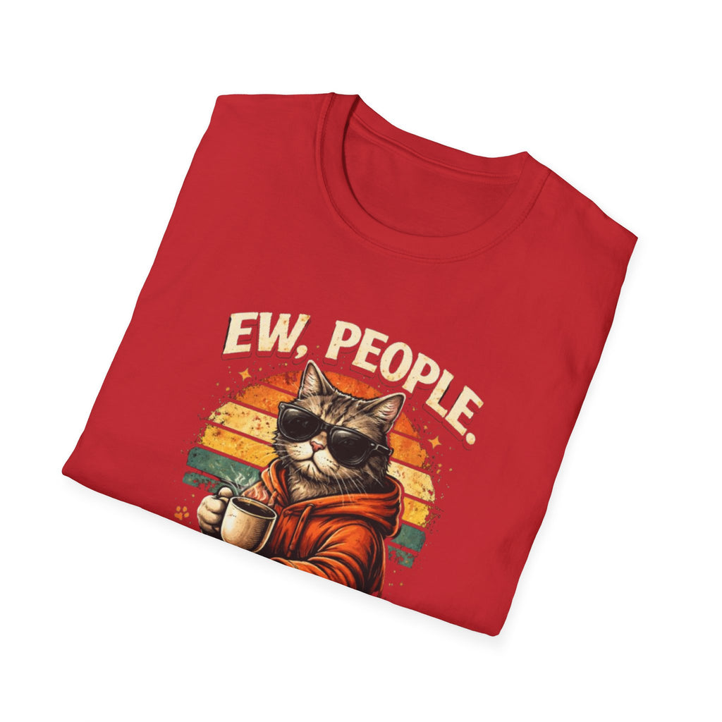 Cat Coffee Vintage T-Shirt — "Ew, People" Retro Cat with Mug Graphic