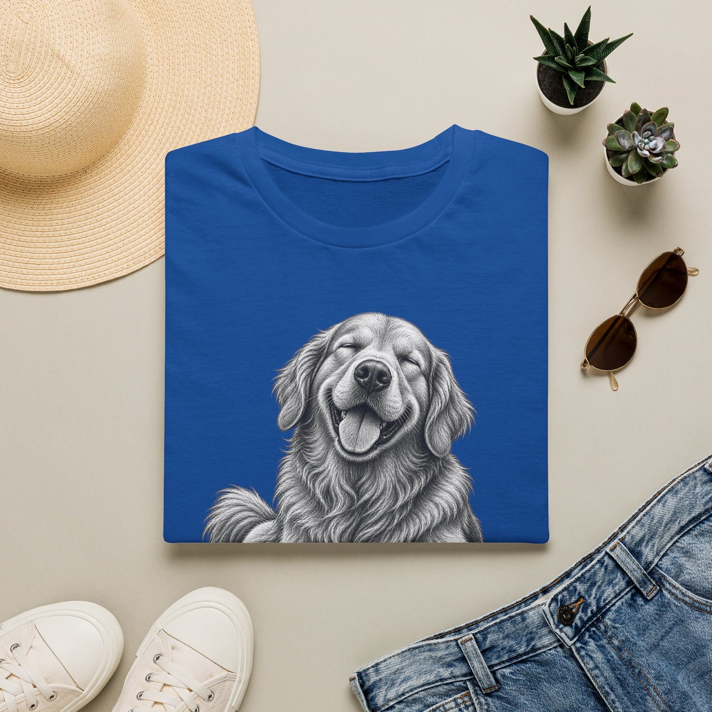Golden Retriever Portrait T-Shirt — Smiling Dog Graphic Tee for Dog Lovers